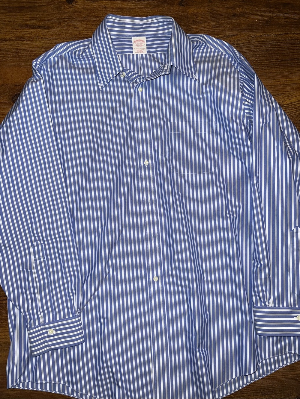 Brooks Brothers Blue White Stripe Traditional Polo Button Up Dress Shirt Size XL - Picture 2 of 8